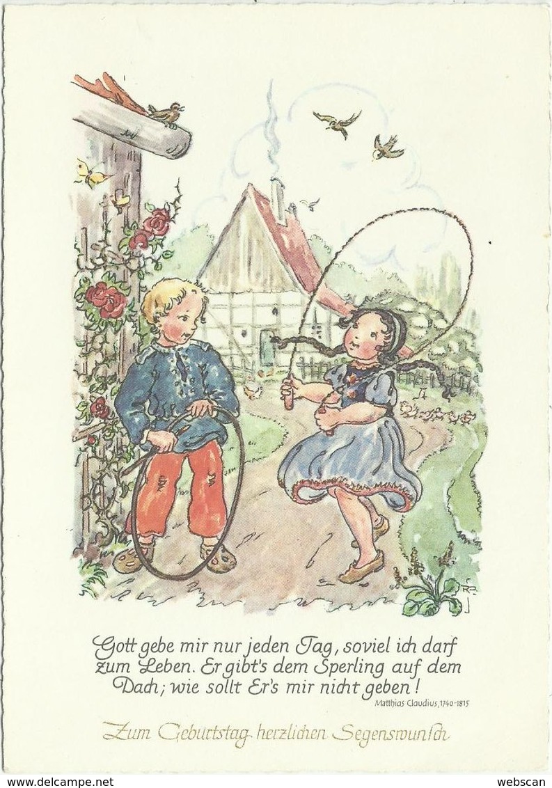 AK Ruthild Busch-Schumann - Kinder Beim Seilspringen + Spruch Matthias Claudius #2515 - Dessins D'enfants