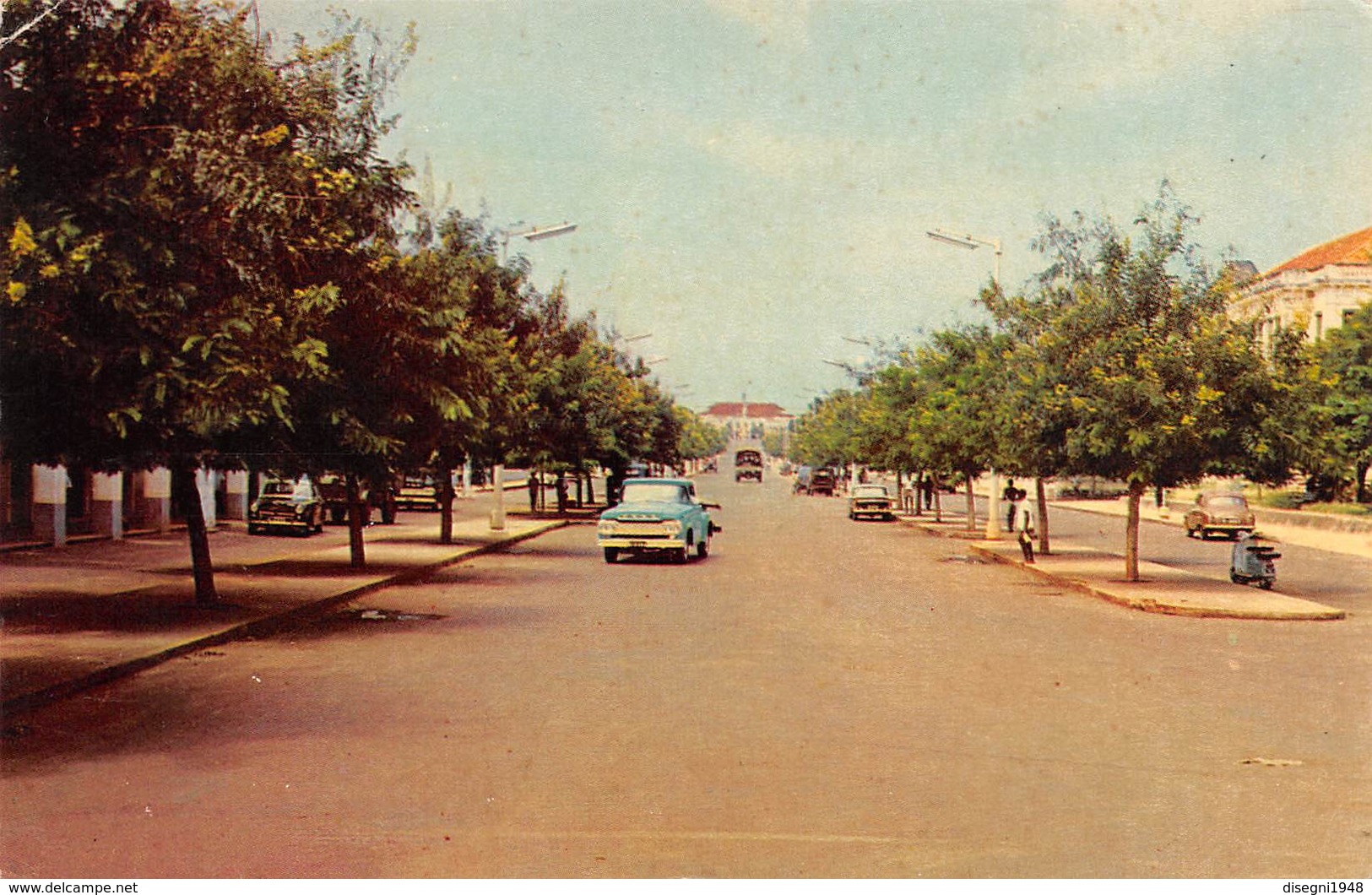 M07877 "AVENIDA DE REPUBLICA-BISSAU" ANIMATA-FURGONE FORD,LAMBRETTA ,ALTRE AUTO '60  CART ORIG. SPED. 1966 - Guinea Bissau