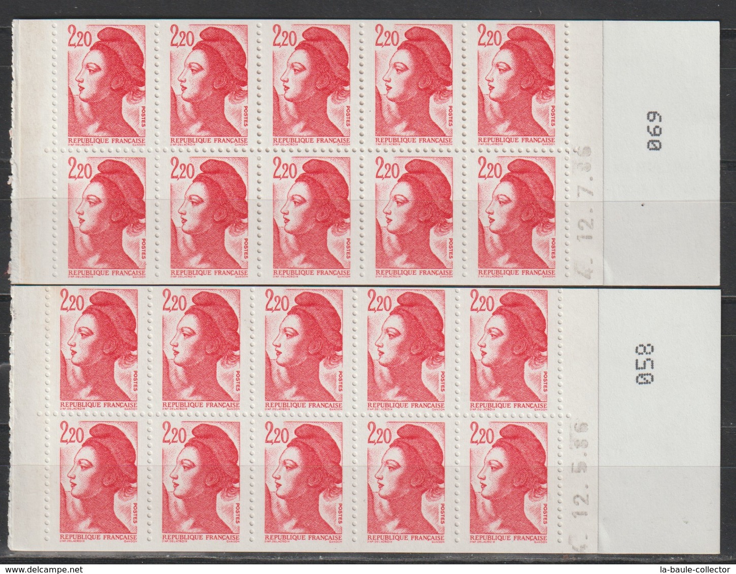 YT 2427-C1c ** 2,20F Liberté, Deux Carnets, Un Avec Erreur De Date 12.07.86, Un Avec Date Correcte 12.05.86 - Unused Stamps