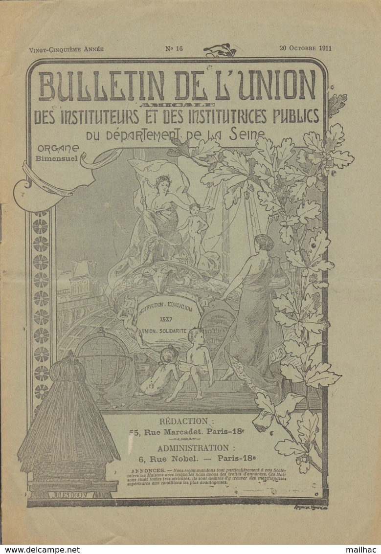 Bulletin De L'Union Des Instituteurs & Des Institutrices Publics De La Seine - Oct. 1911 - Voir 2 Scans - 1900 - 1949