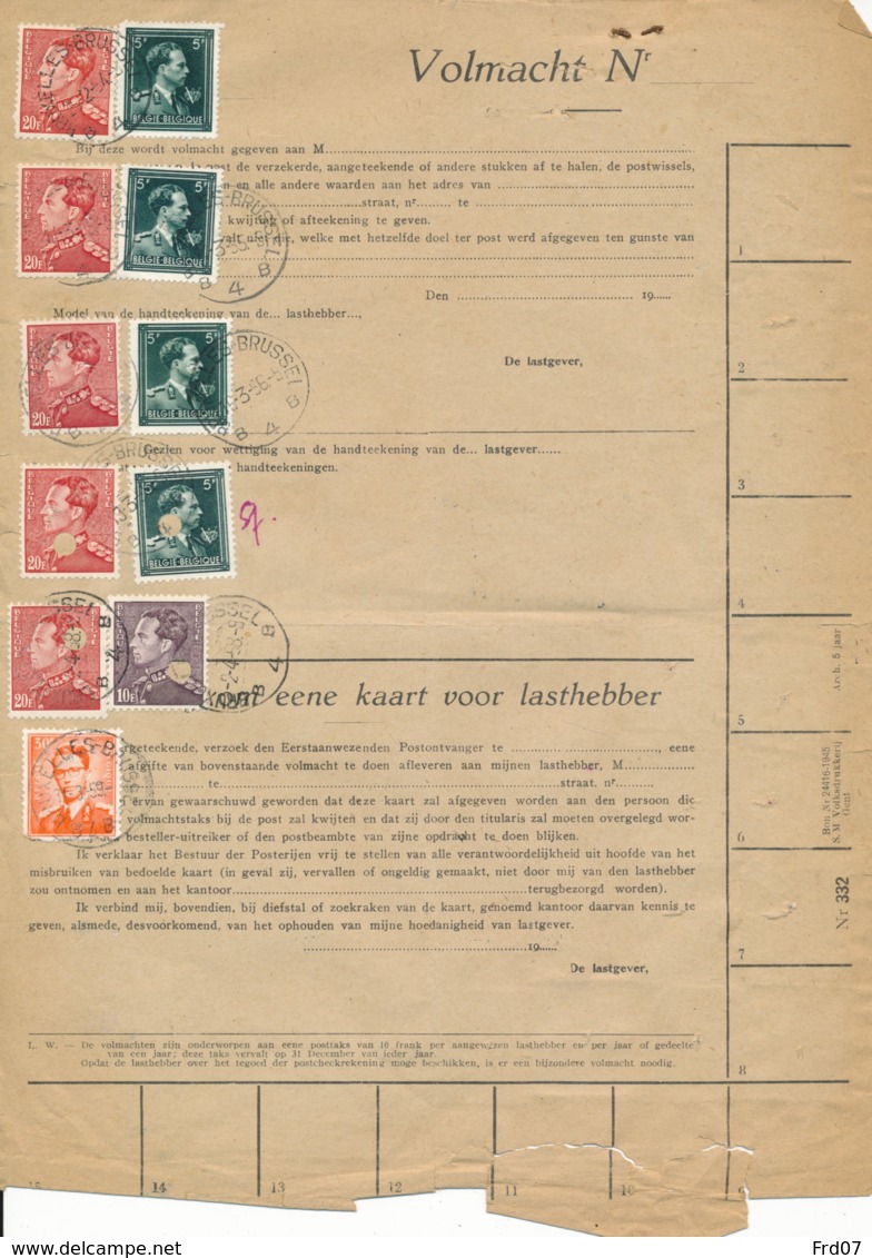 Procuration Ixelles 1946 à 1959 - Bruxelles 4 - Variété Couleurs De Poortman & Col Ouvert / Papier De Guerre - 1936-1951 Poortman