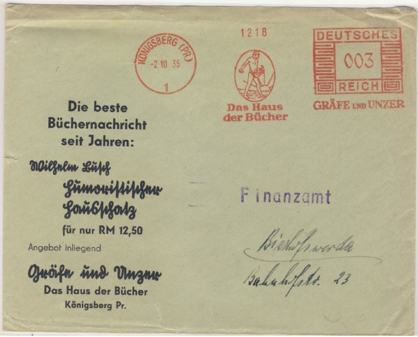 DR - 3 Pfg. AFS "Gräfe Und Unzer Bücher", Drucksachenbrief Königsberg -  - Franking Machines (EMA)