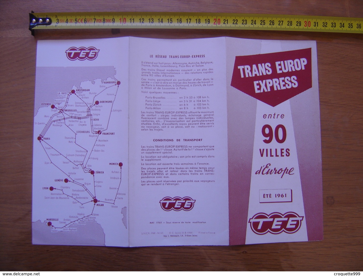 1961 Dépliant Guide Brochure Touristique SNCF Trans Europ Express ENTRE 90 VILLES D'EUROPE - Cuadernillos Turísticos