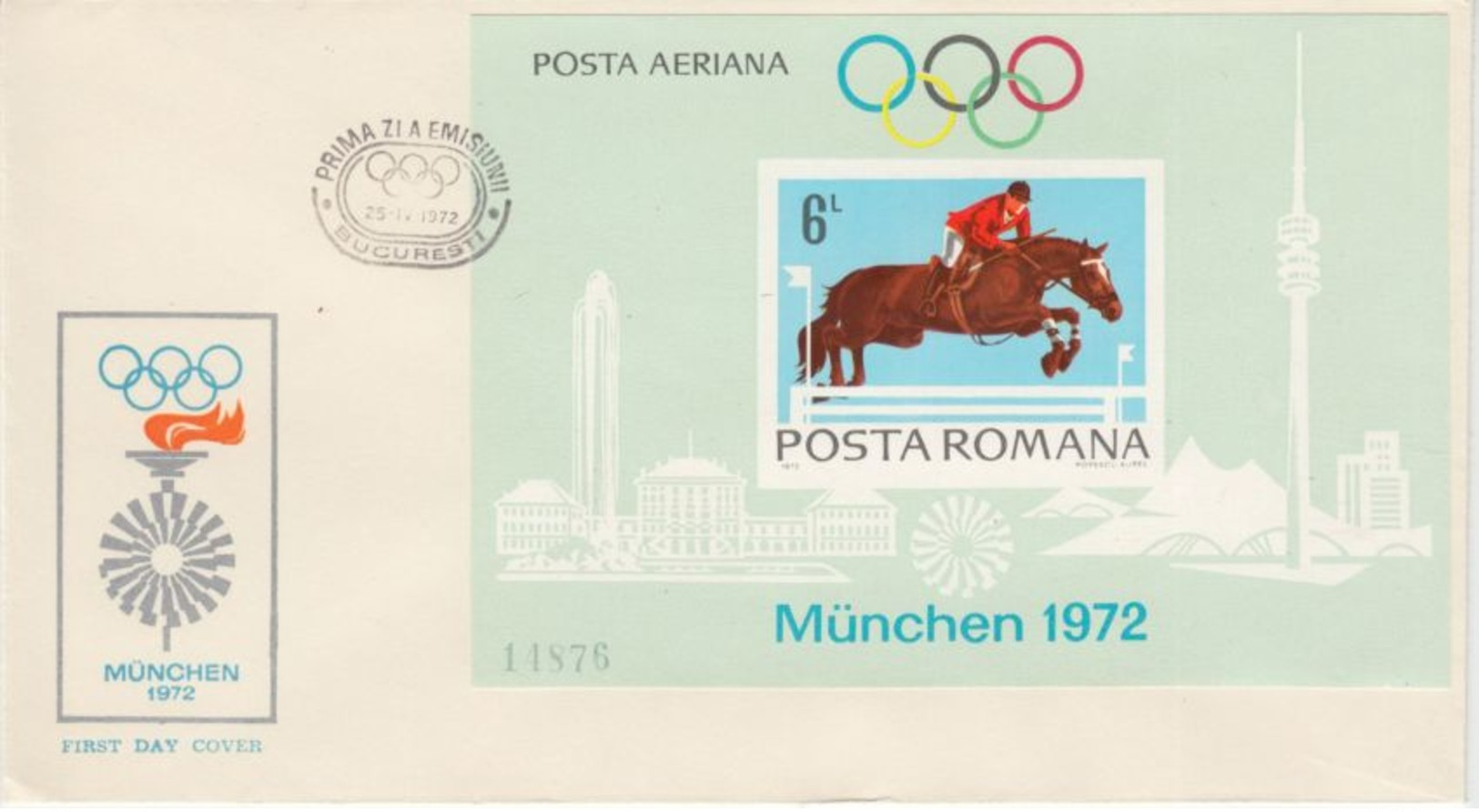 Rumänien - Olympiade München 1972 Springreiter Block 94 Schmuck-FDC - Autres & Non Classés