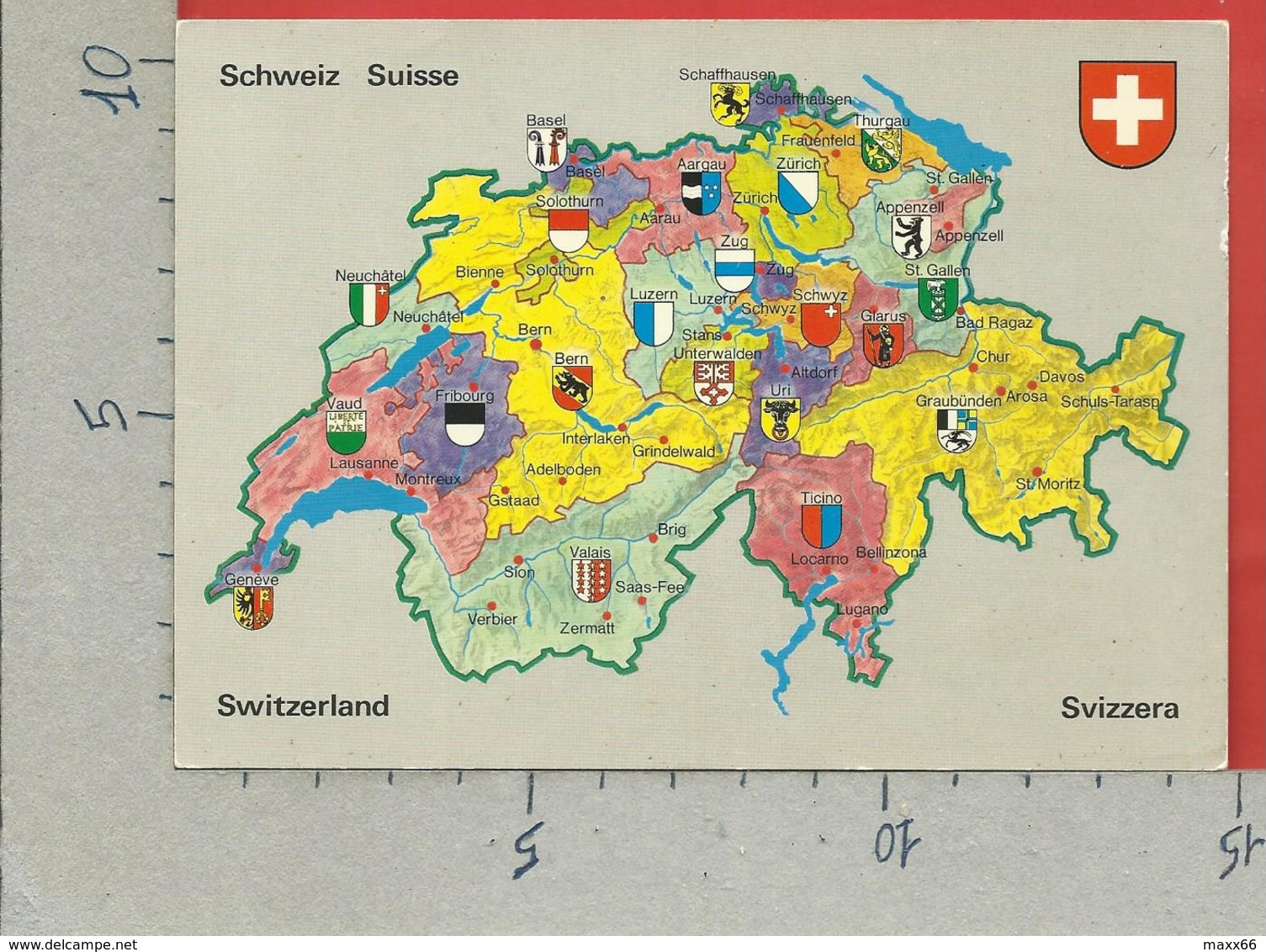 CARTOLINA NV SVIZZERA - Cartina Geografica Politica - Cantoni Svizzeri - 10 X 15 - Carte Geografiche