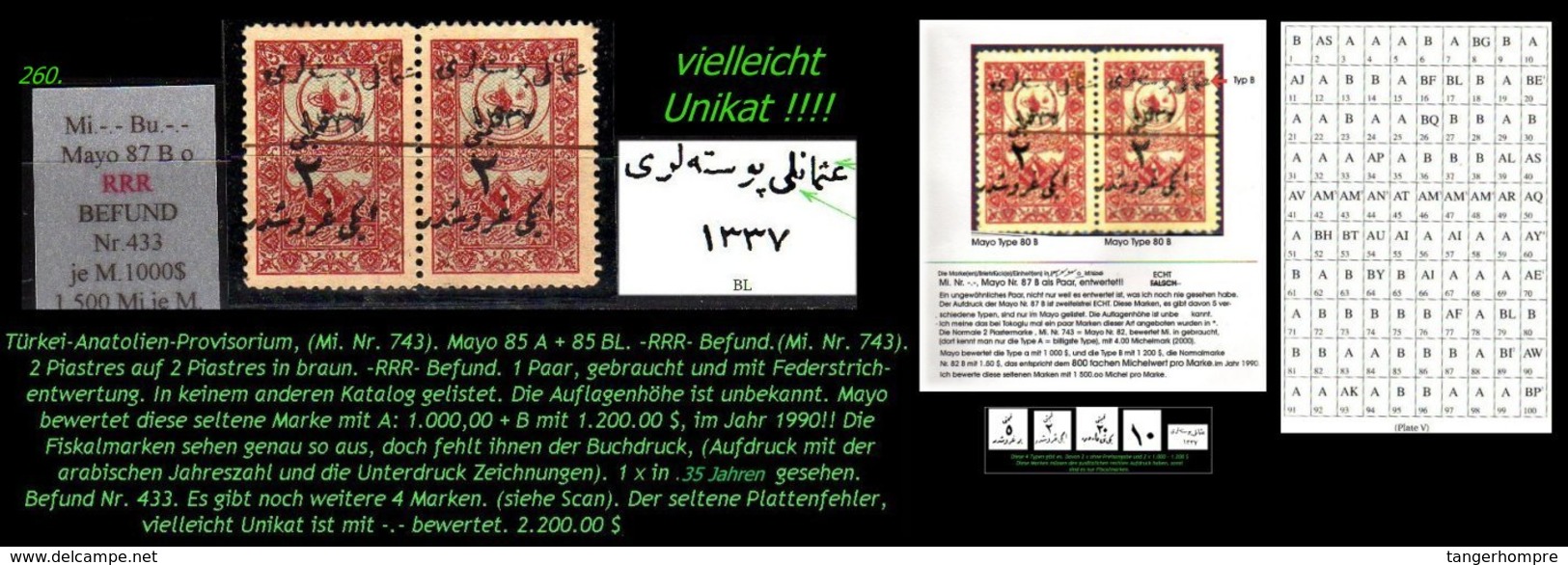 EARLY OTTOMAN SPECIALIZED FOR SPECIALIST, SEE...(Mi. Nr. 743) - Mayo 87 B + BL -RRRR- UNICAT ??? - 1920-21 Anatolie