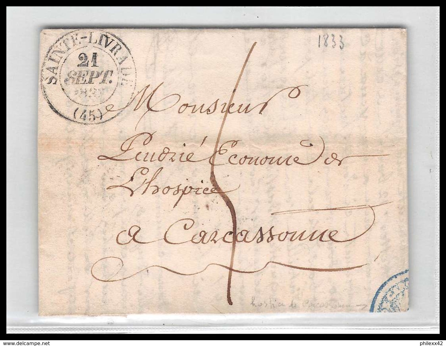 LAC Lettre Cover France 1560 Lot-et-Garonne Marque Postale Sainte-Livrade-sur-Lot Pour Carcassonne 21/*/1833 - 1801-1848: Precursors XIX