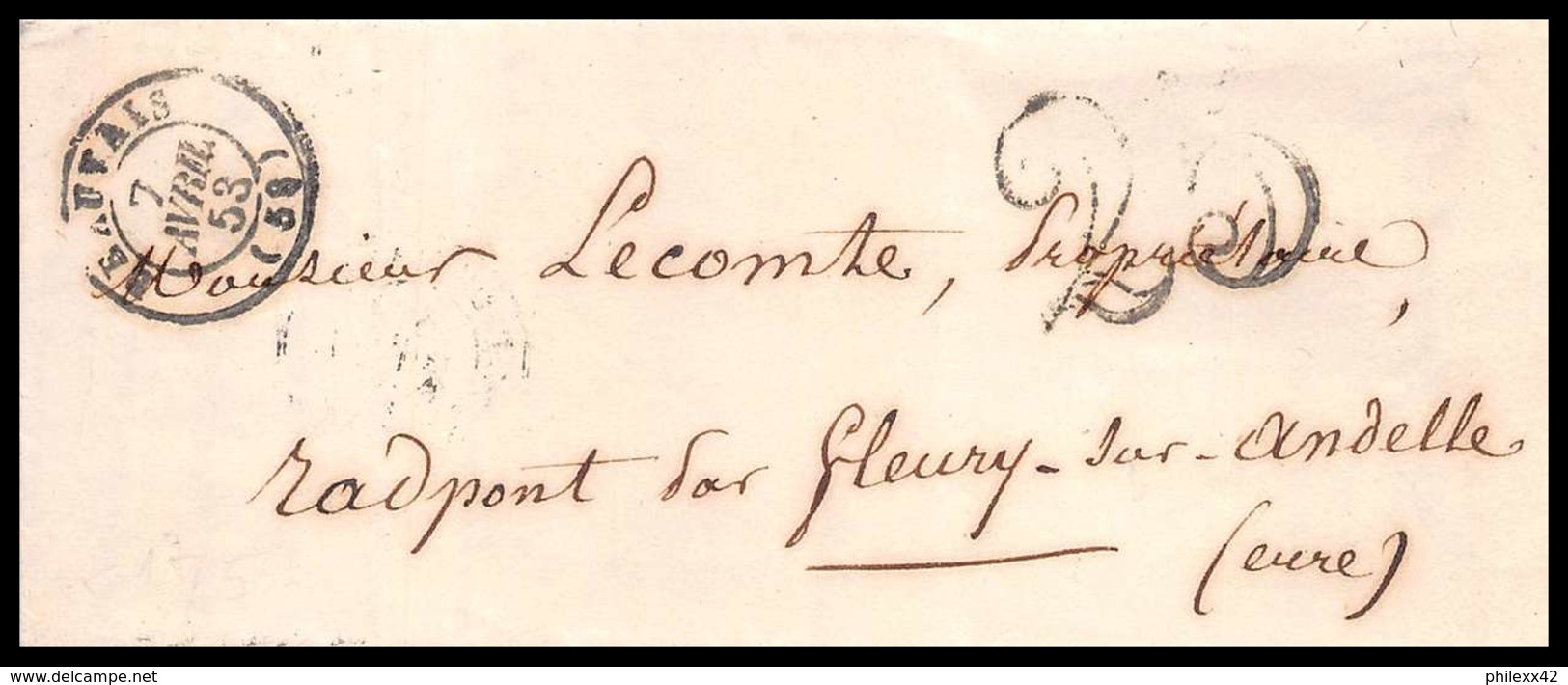 LAC Lettre Cover France 1664 Nord Marque Postale Beauvais Pour Fleury-sur-Andelle Eure 7/4/1853 - 1801-1848: Precursors XIX