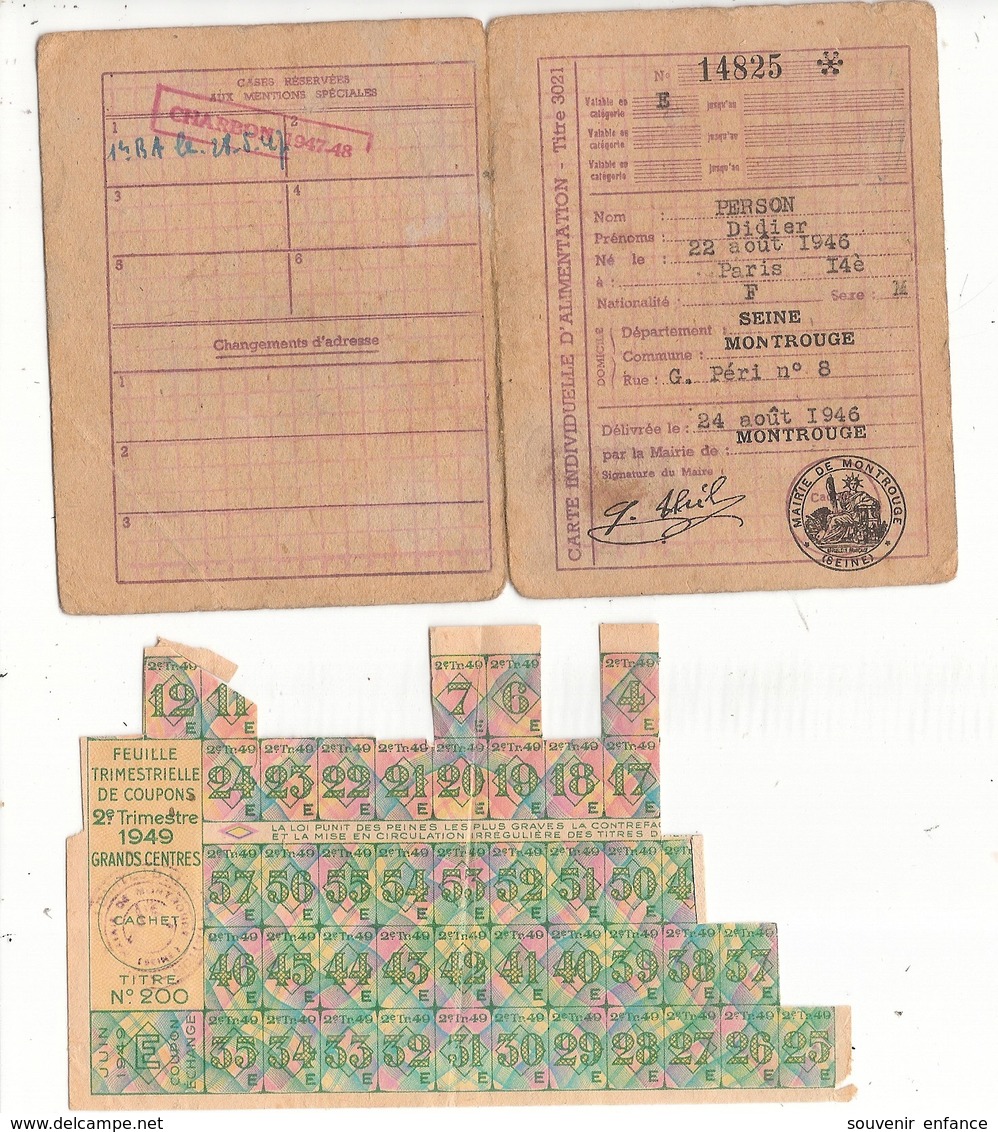 Carte D'Alimentation 92 Montrouge Person 1946 Tickets Carburant Auto Dix Deux Hauts De Seine - Documents Historiques