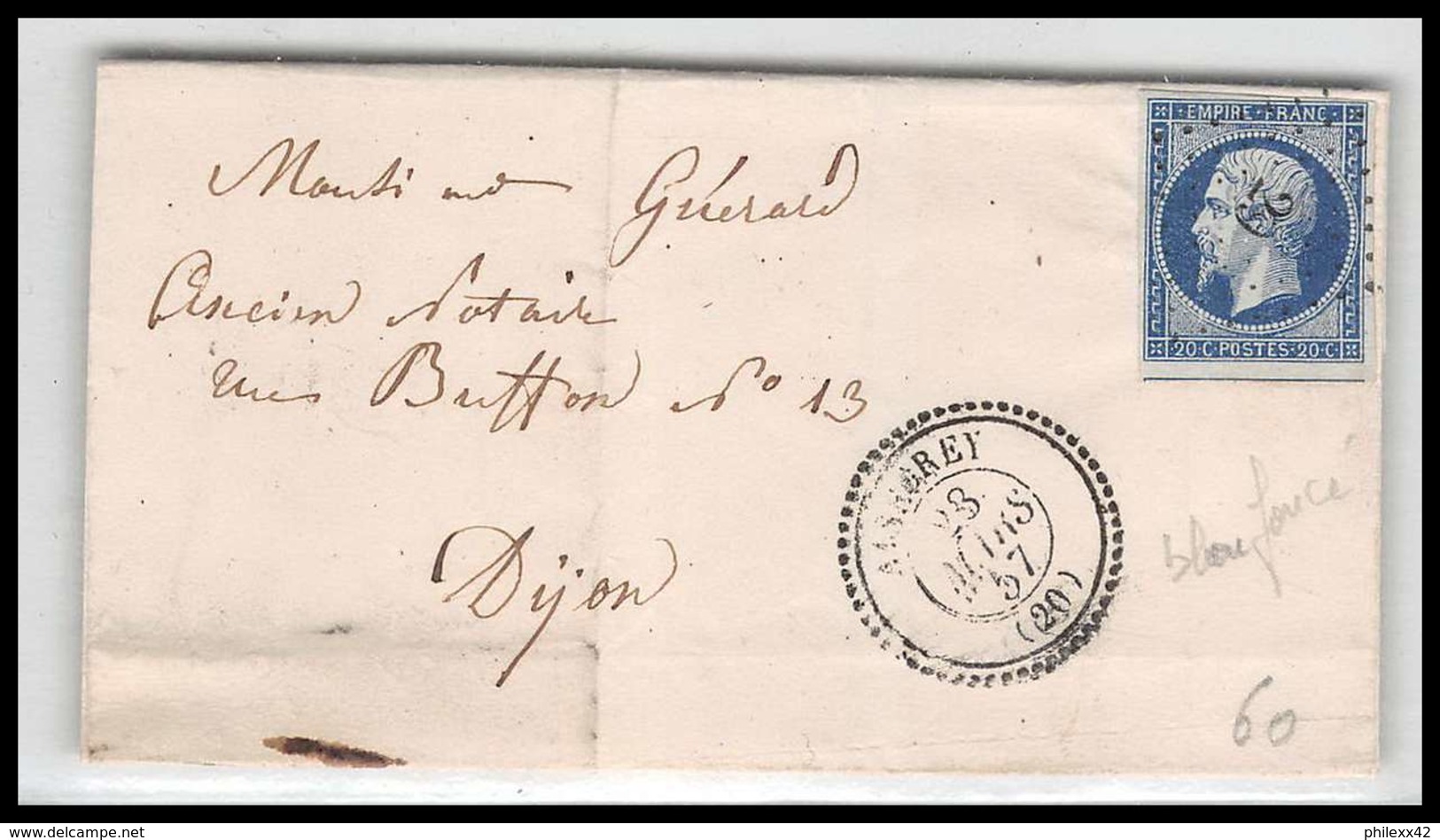 LSC Lettre Cover France 0942 Bourgogne Cote-d'Or Napoleon N°14 T1 PC 29 AISERAY T22 Pour Dijon TB 23/3/1857 - 1849-1876: Classic Period