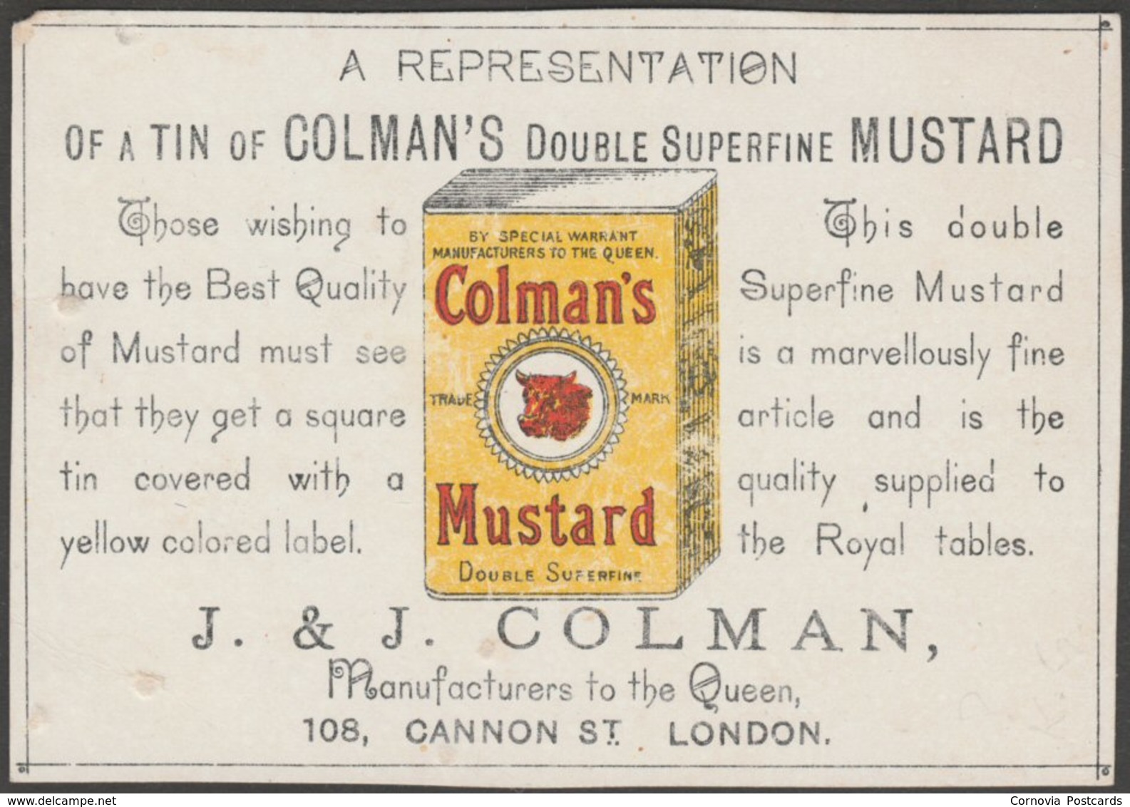 Colman's Double Superfine Mustard, C.1880 - Trade Card - Sonstige & Ohne Zuordnung
