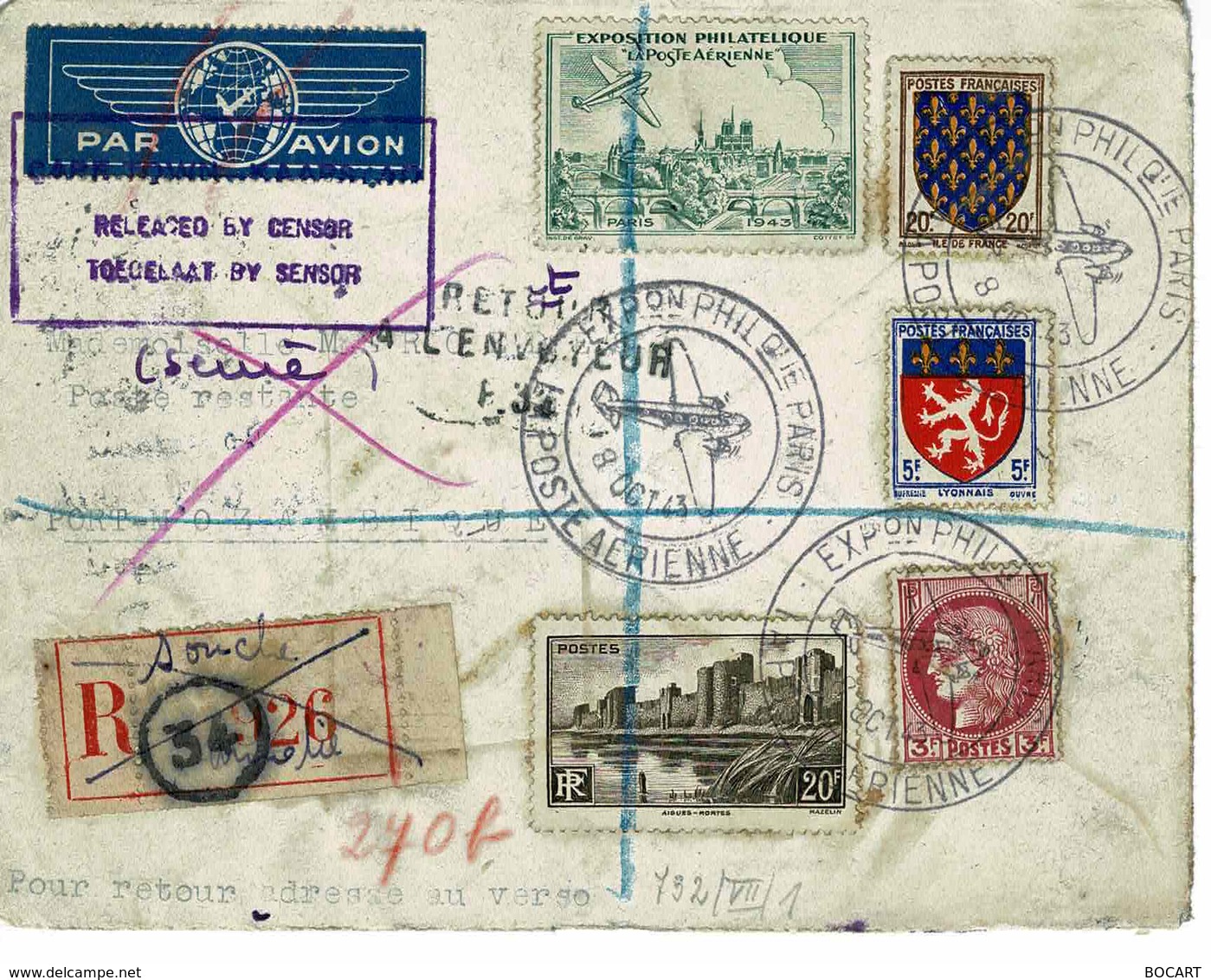 LETTRE AVIATION, MOZAMBIQUE/ FRANCE Expo Philatélique De La Poste Aérienne,8 OCT 1943 - Lettres & Documents