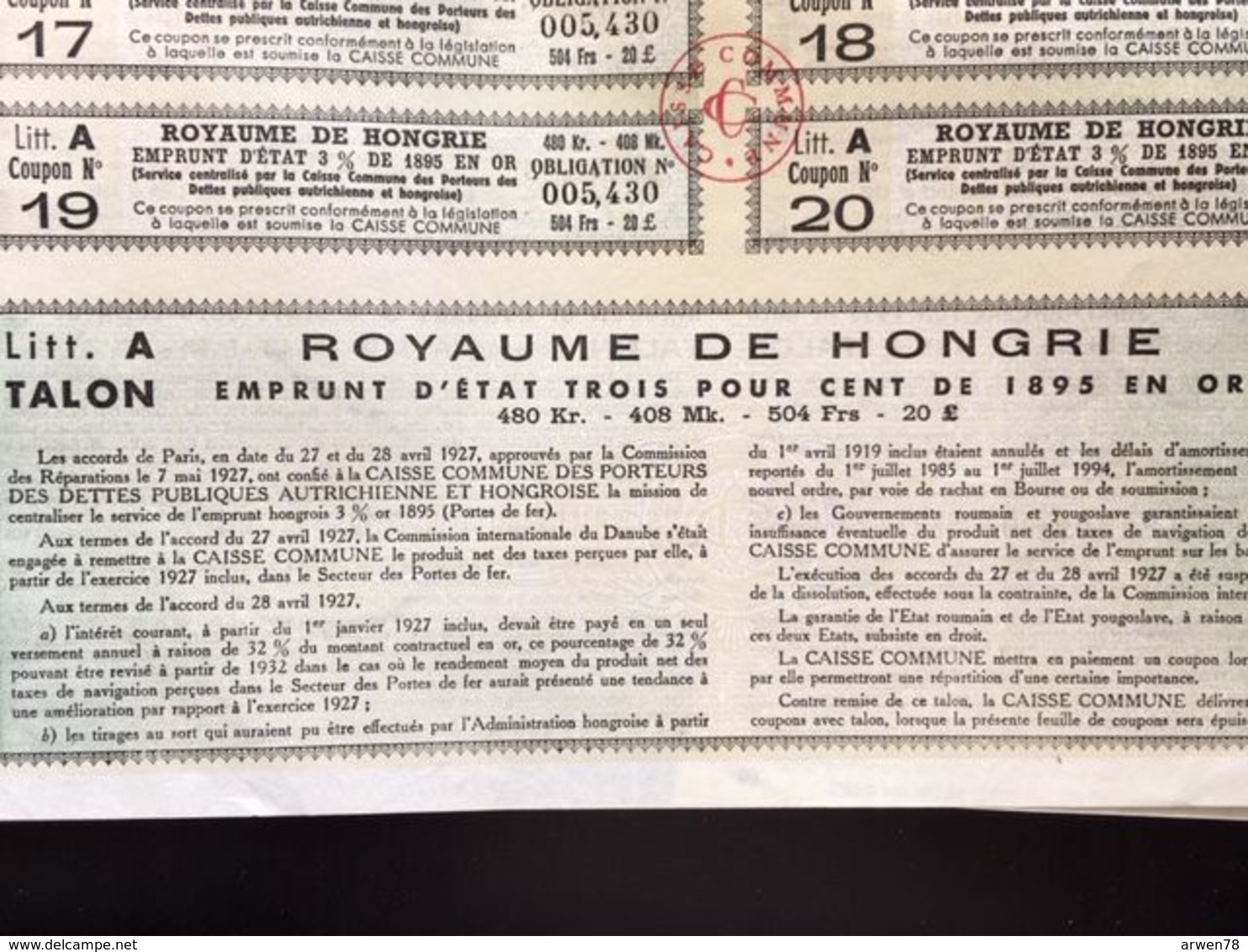 titre action banque du royaume de hongrie a magyar korona orszagal avec coupons