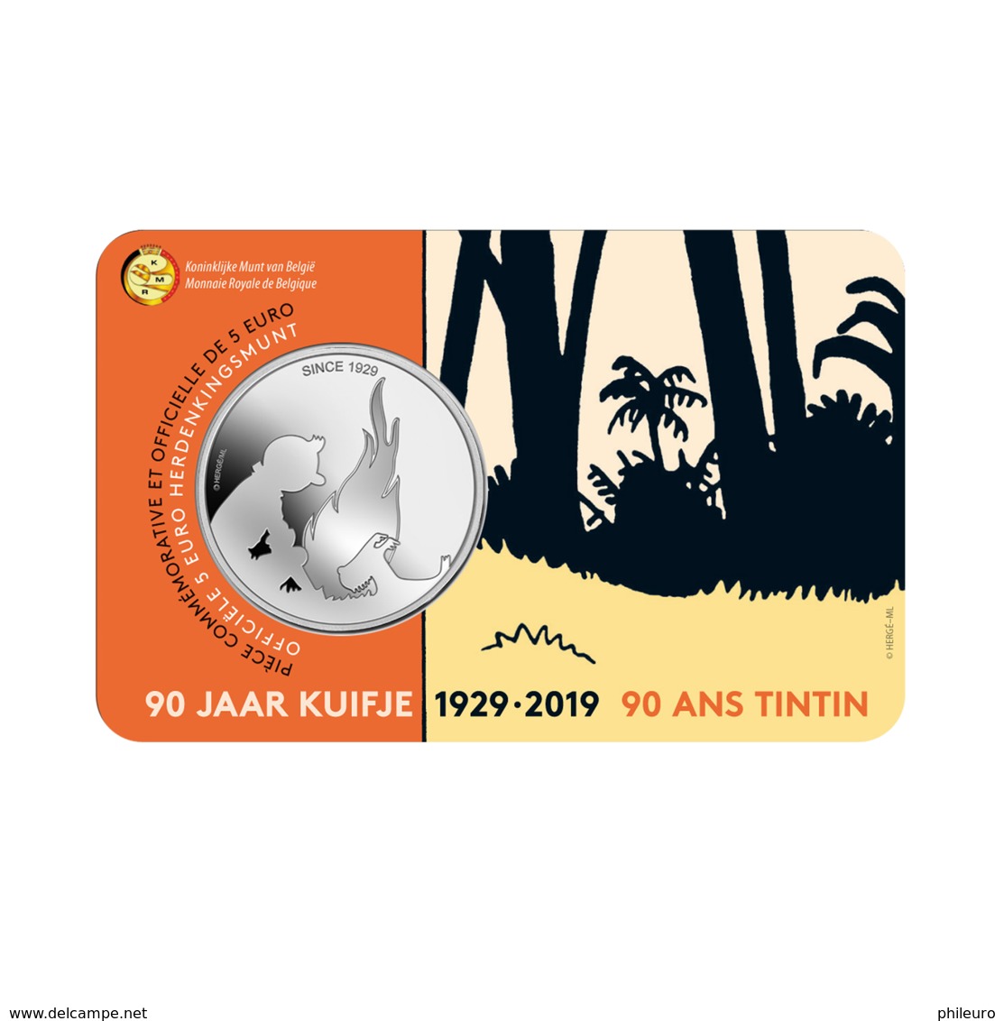 Belgique 2019 : 5€ Commémorative '90 Ans De Tintin' (BU En Relief Et En Coincard) - DISPONIBLE EN FRANCE - Belgique