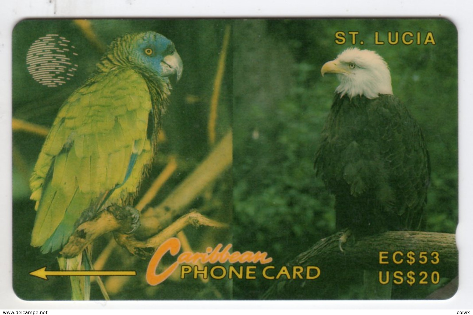 SAINTE LUCIE REF MV CARDS STL-14E Année 1994 20$ 14CSLE PARROT AND EAGLE - Saint Lucia