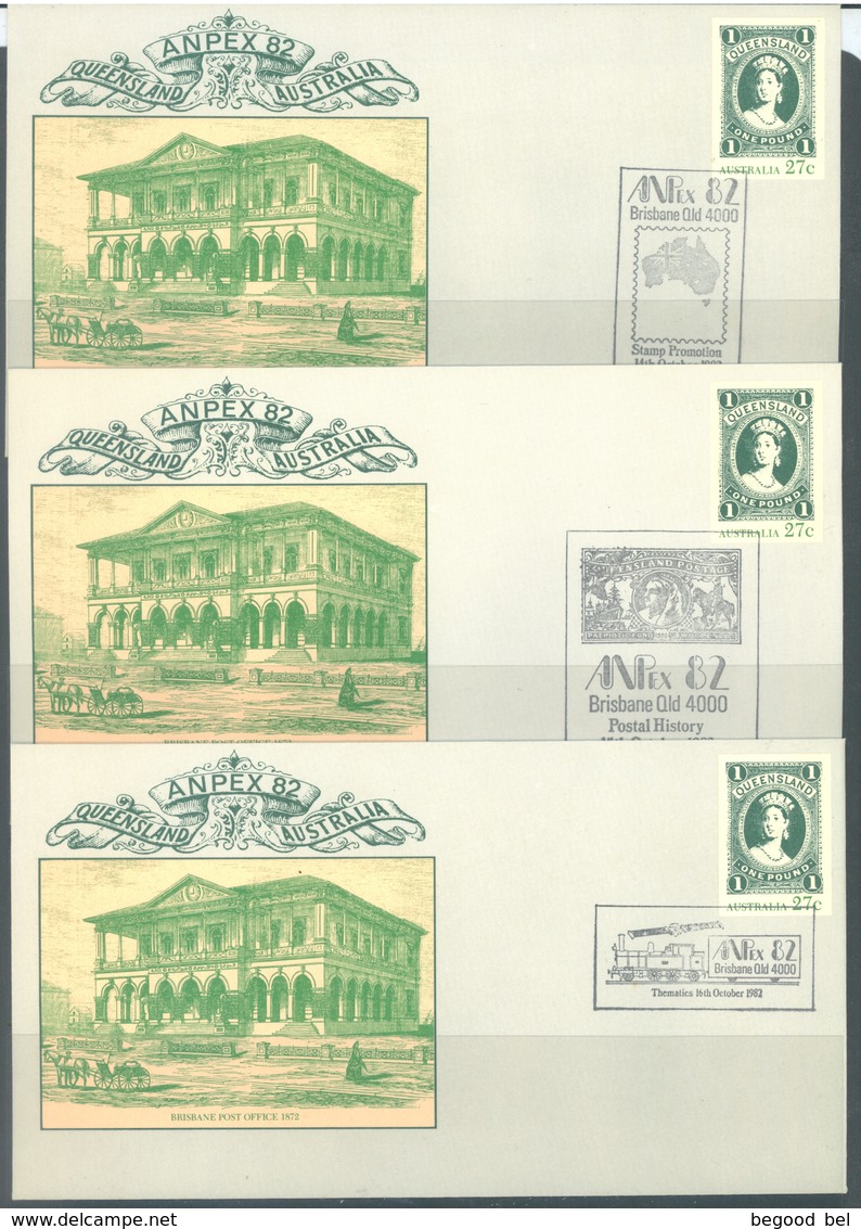 AUSTRALIA - 11-17.10.1982 - PRE-STAMPED 058 - COMPLETE SET WITH VARIOUS CANCELLATION - ANPEX 82 - Lot 19272 - Entiers Postaux