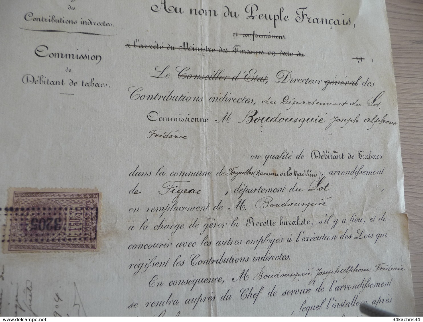Licence Débit De Tabac Faycelles Près Figeac 1904 - Petits Métiers
