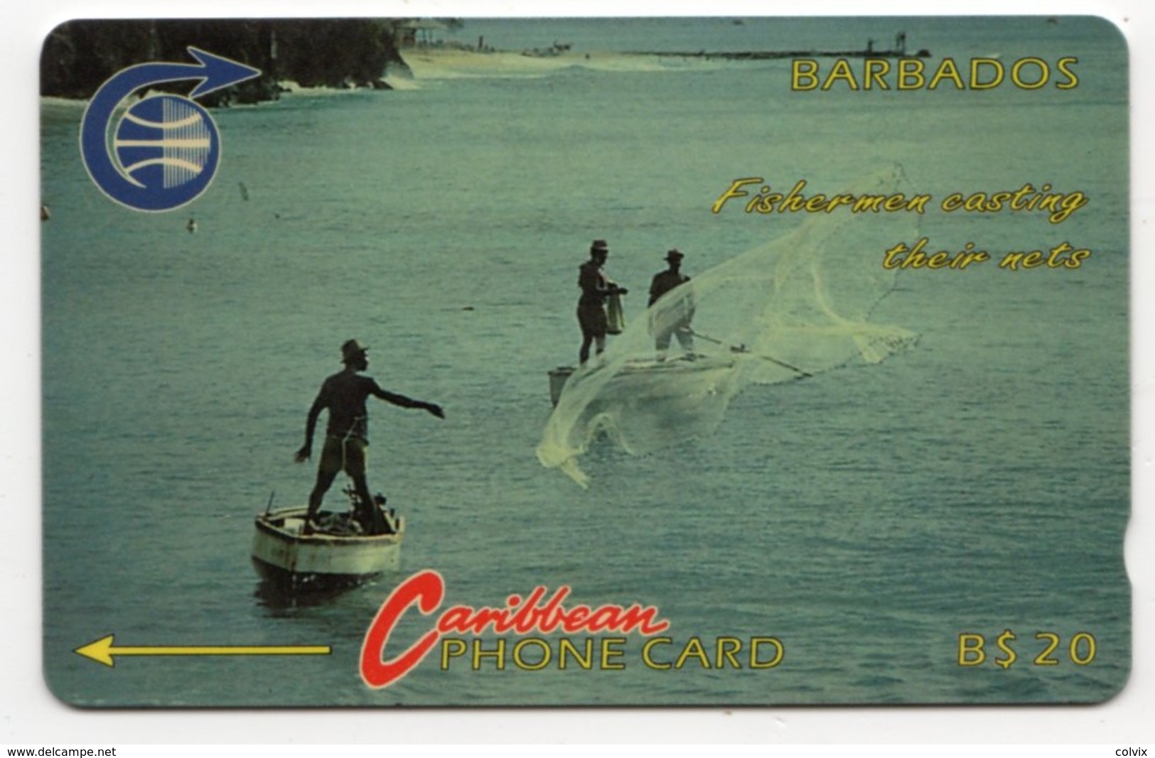 BARBADES CARAIBES MV Cards BAR-8B  20$ CN 8CBDB FISHERMEN OLD LOGO - Barbados (Barbuda)