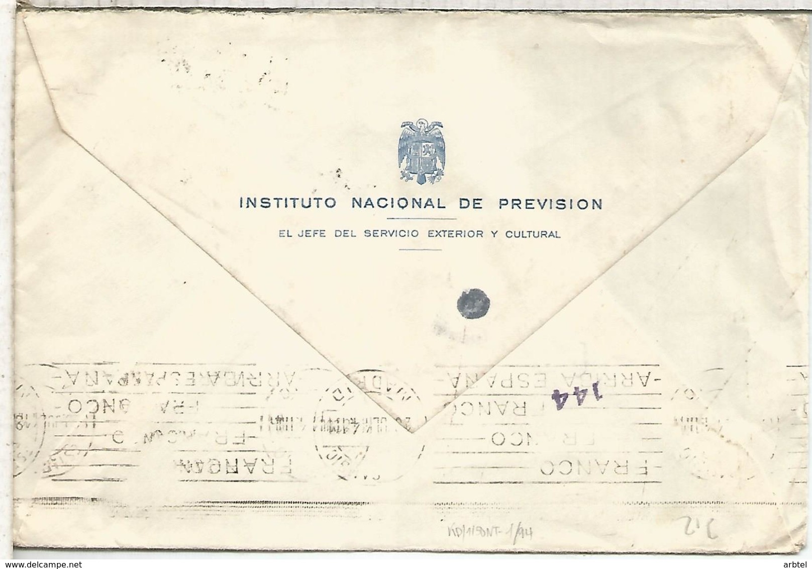 CC A USA 1944 MAT INSTITUTO NACIONAL DE PREVISION MADRID MARCA MADRID EXENTA CE DE CENSURA Y MARCA CENSURA USA - Lettres & Documents