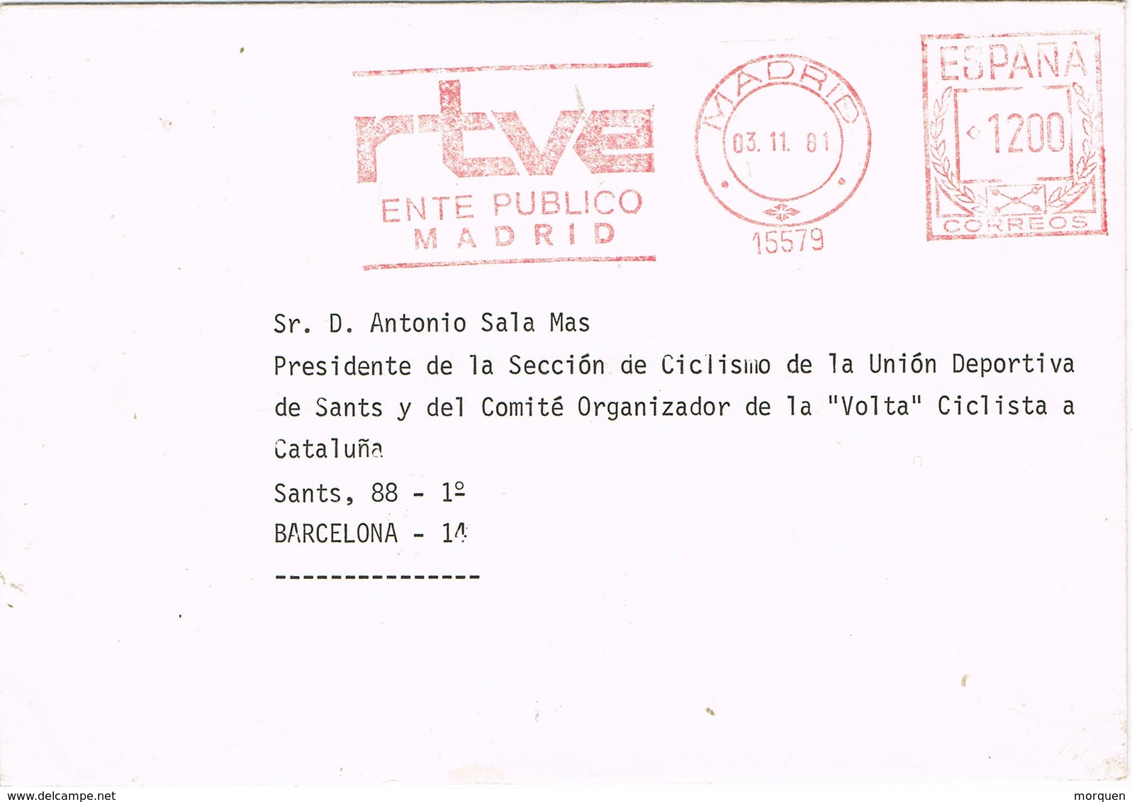 32128. Carta MADRID 1981. Franqueo Mecanico RTVE Ente Publico Television - Cartas & Documentos