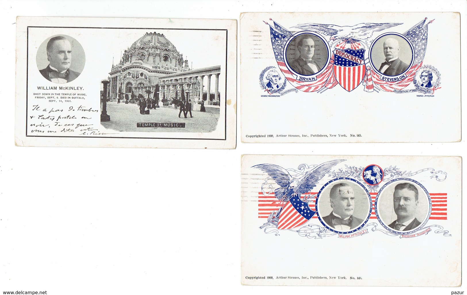 CPA - USA - LOT DE 3 CARTES - HOMMES POLITIQUES - 1900/1902 - Presidents