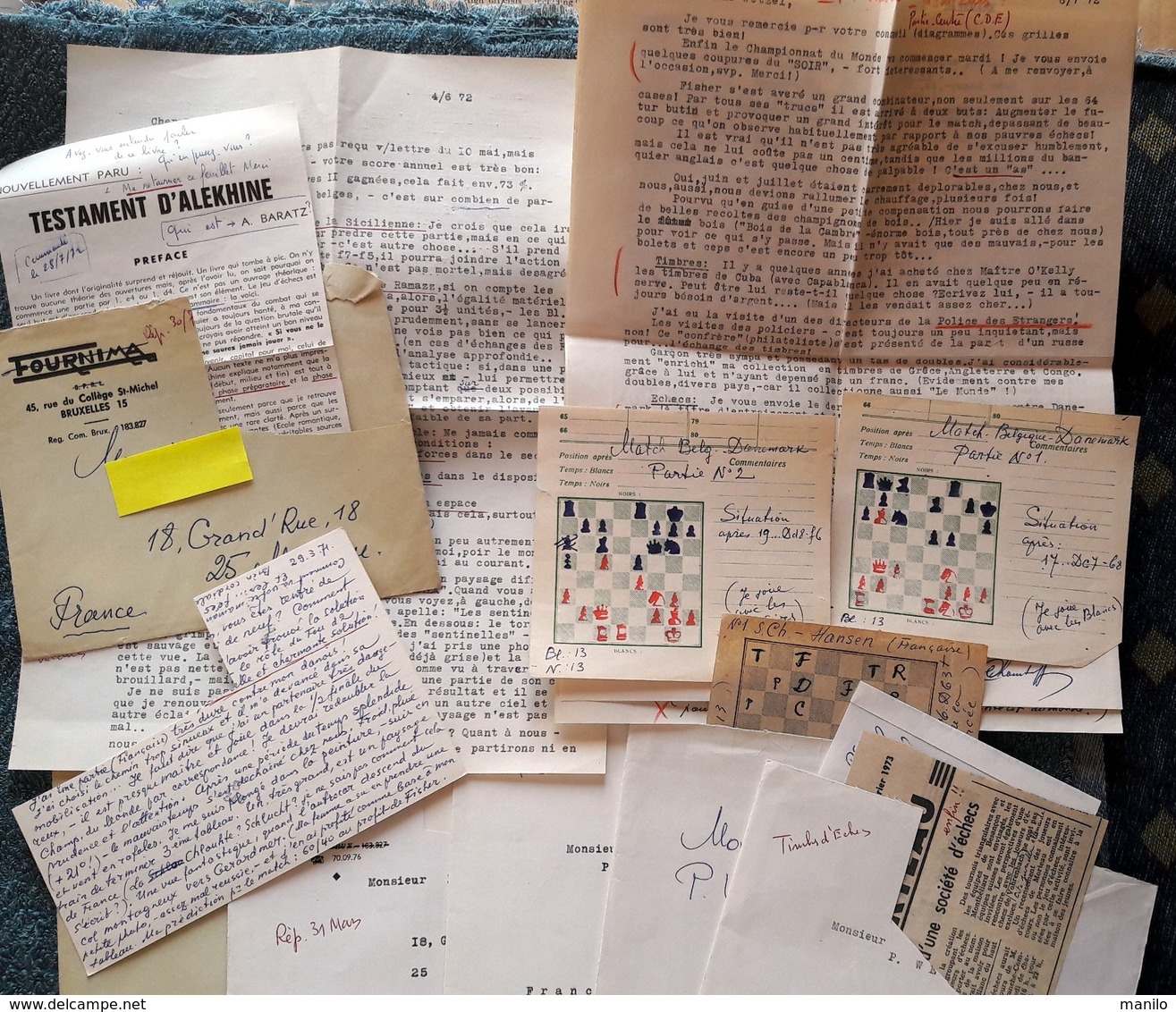 JEUX D'ECHECS - Correspondance De 15 Lettres Et Cartes Avec CROQUIS, EXPLICATIONS Entre BELGIQUE Et FRANCE Années 70 - Autres & Non Classés