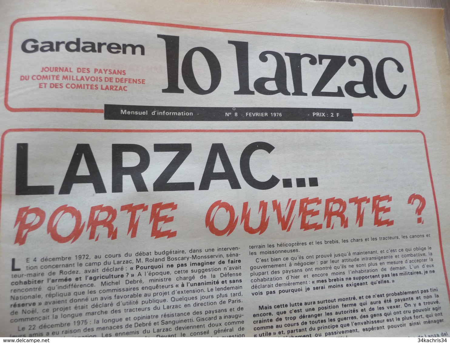 Journal Larzac Défense Du Larzac Gardarem  Lo Larzac N°8 Février 1976 - Languedoc-Roussillon