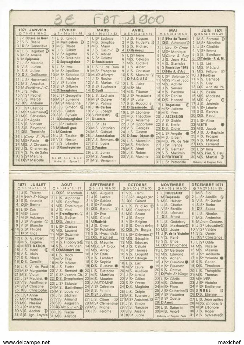 Calendrier 1971, Format 10.5 X 15 Cm (ouvert) Publicité Combier Imprimeur Macon (71) Cartes Postales CIM - Tamaño Pequeño : 1971-80