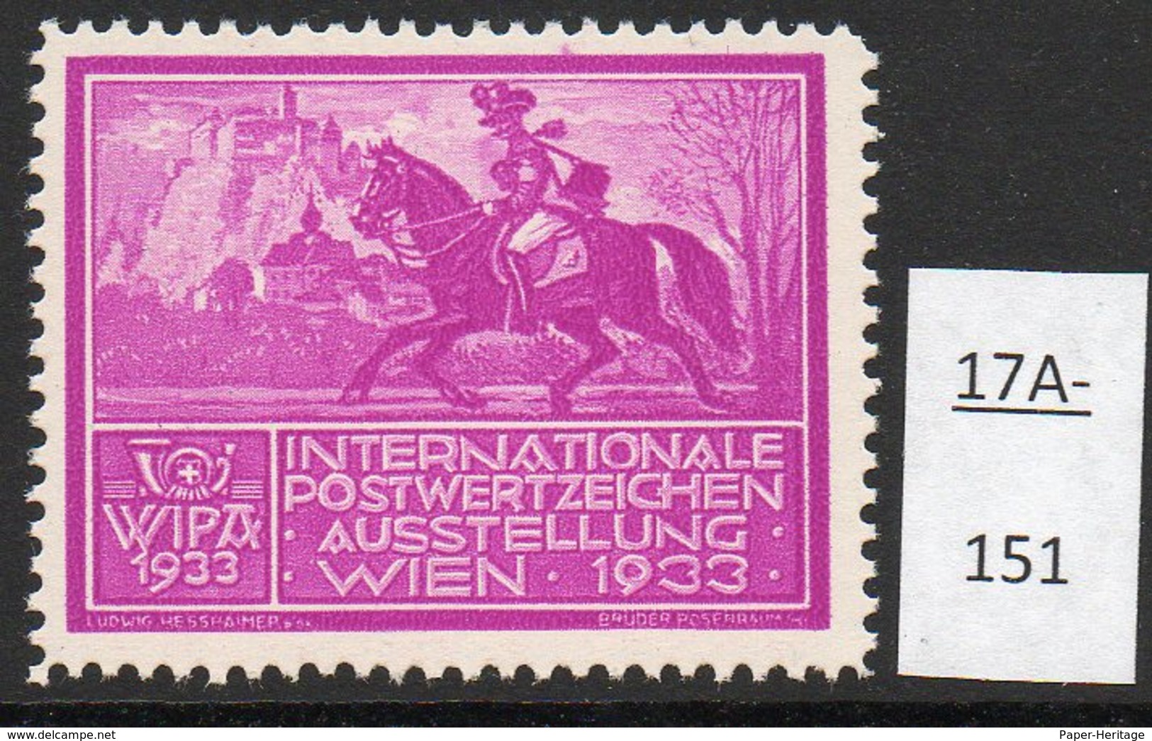 Austria 1933 WIPA Poster Stamp Reklamemarke MNH : Deep Lilac : Postman Horse Castle - Neufs
