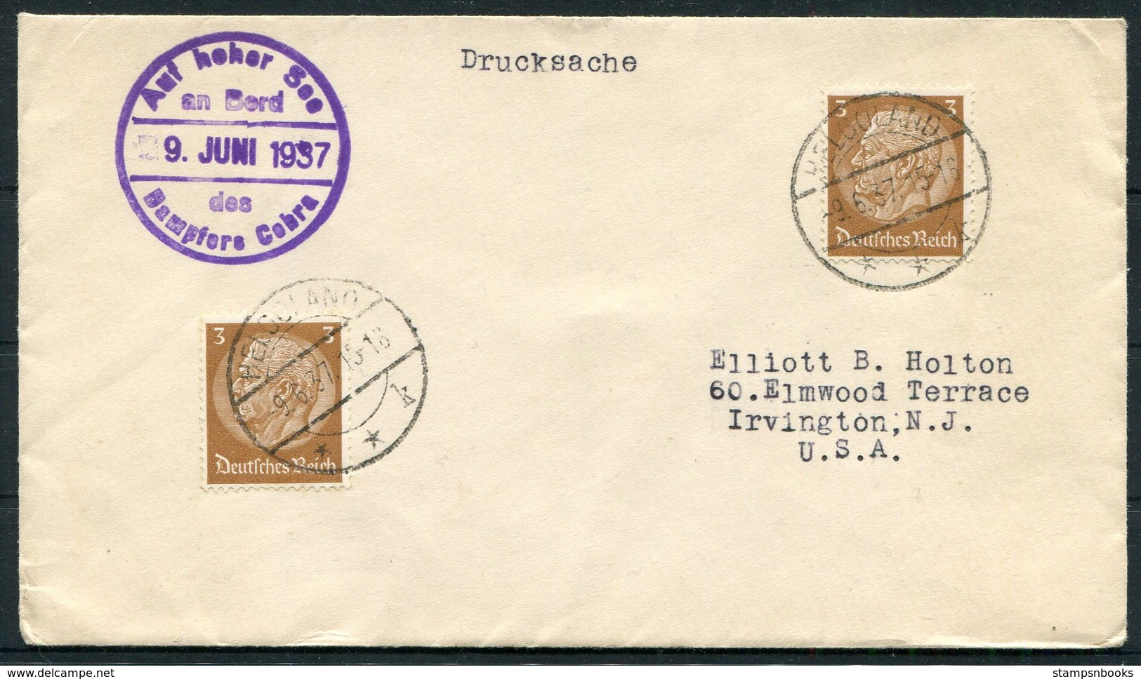 1937 Germany Deutsche Ship Cover. Helgoland COBRA - Briefe U. Dokumente