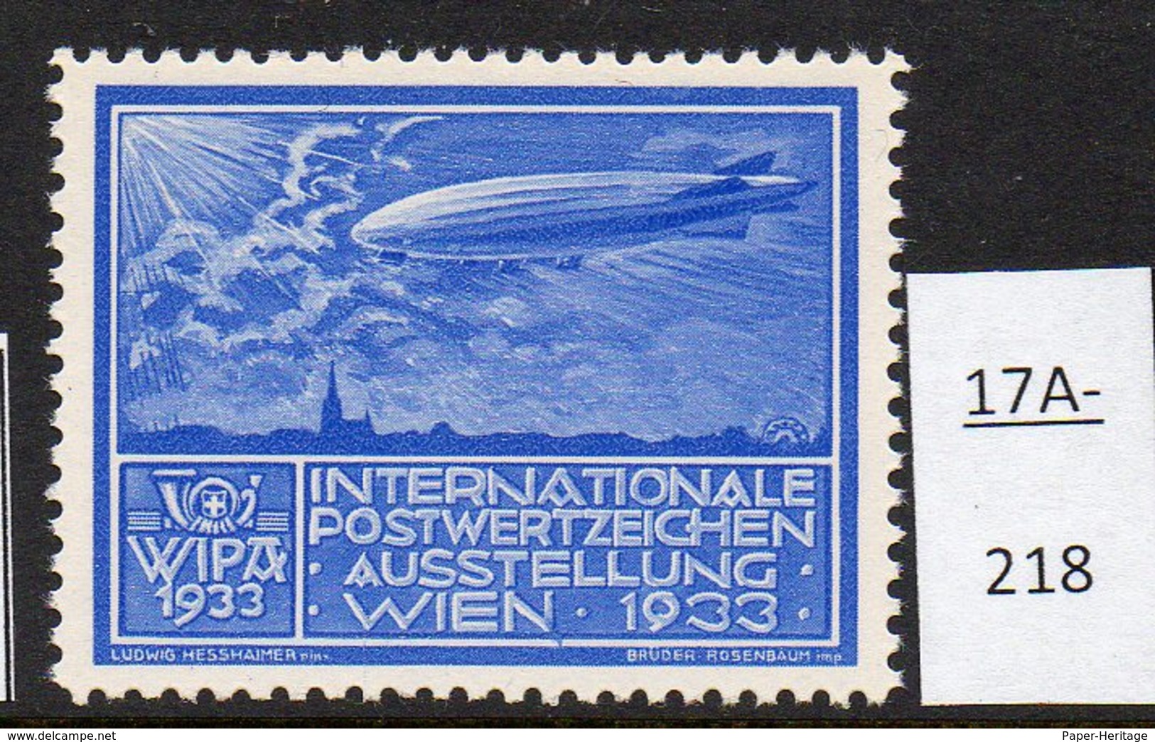 Austria 1933 WIPA Poster Stamp Reklamemarke MNH : Bright Blue : Zeppelin Dirigeable Airship Church Kirche Eglise - Unused Stamps