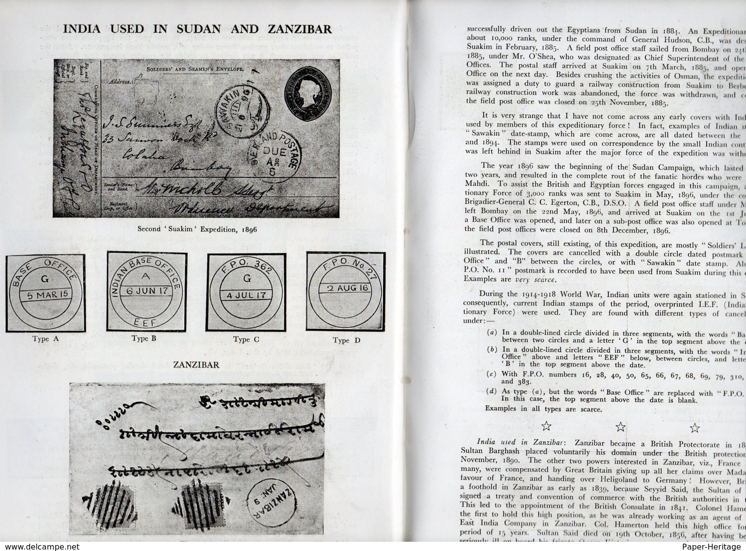 India Used Abroad By Cooper : In Sudan Zanzibar Ethiopia Arabia Iraq Perisa Burma Nepal Tibet Labuan FPOs Etc. - Colonies And Offices Abroad