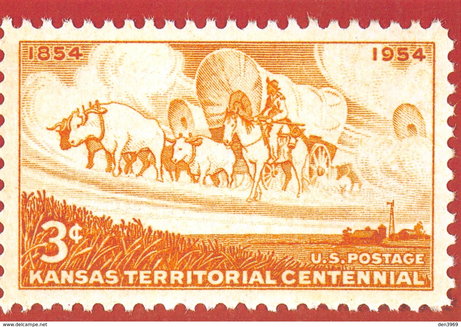 Philatélie - Reproduction De Timbre - U.S. Postage - Kansas Territorial Centennial 1954 - Attelage De Boeufs - Cowboy - Andere & Zonder Classificatie