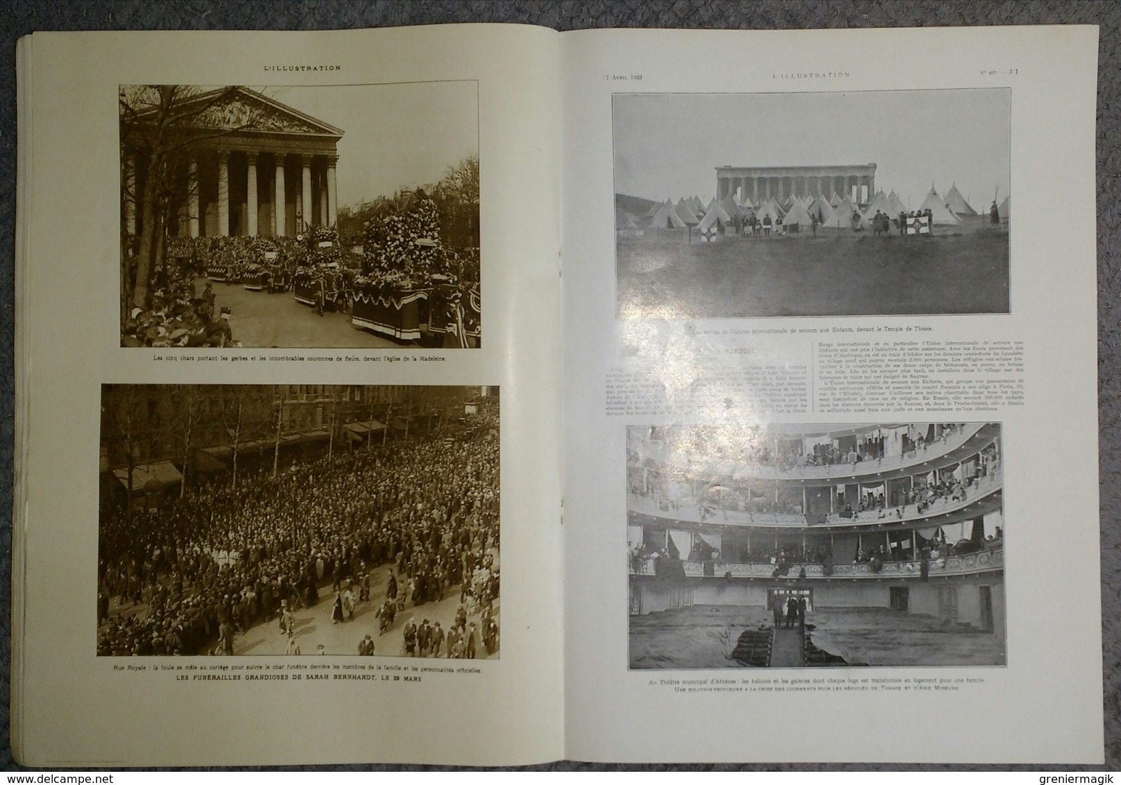L'Illustration 4179 7 avril 1923 Funérailles de Sarah Bernhardt/Mort du général Maunoury/Castellorizo/Rugby/Ruhr