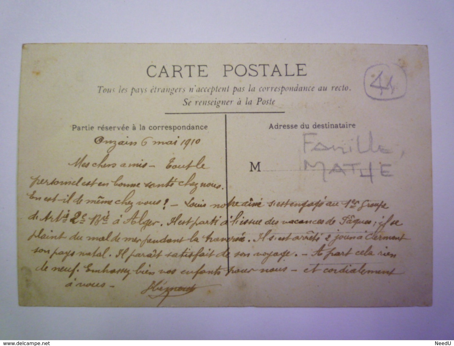 GP 2019 - 711  ONZAIN  (Loir-et-Cher)  :  CARTE PHOTO Au Départ De Onzain  (Famille Mathé)   1910   XXX - Other & Unclassified