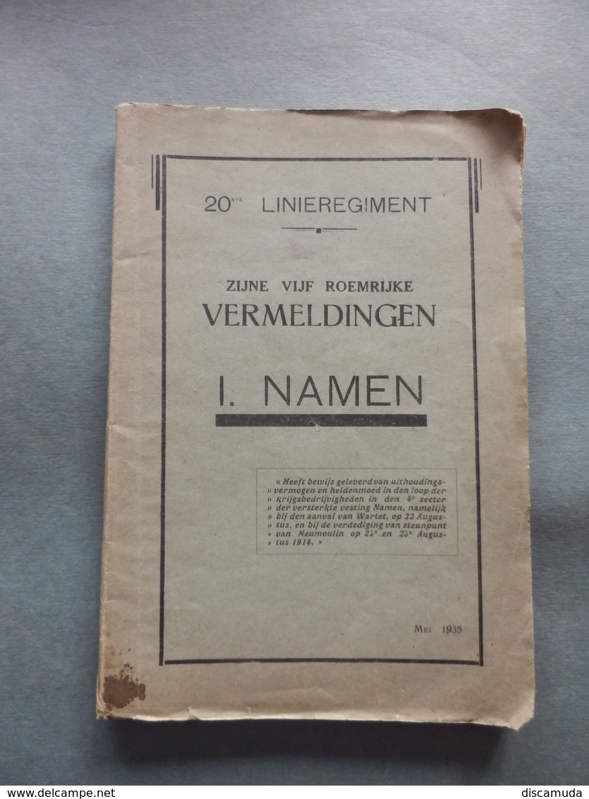 Diksmuide - 20e Linieregiment - Zijne Roemrijke Vermeldingen - Mei 1935 - Documents Historiques