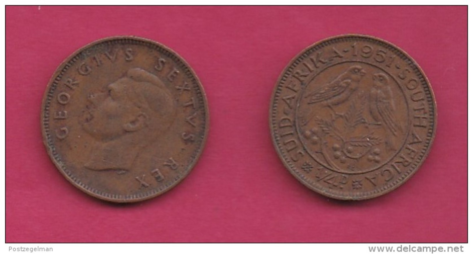 SOUTH AFRICA, 1951, 1 Off Nicely Circulated Coin 1/4 Penny George VI, C1382 - Zuid-Afrika