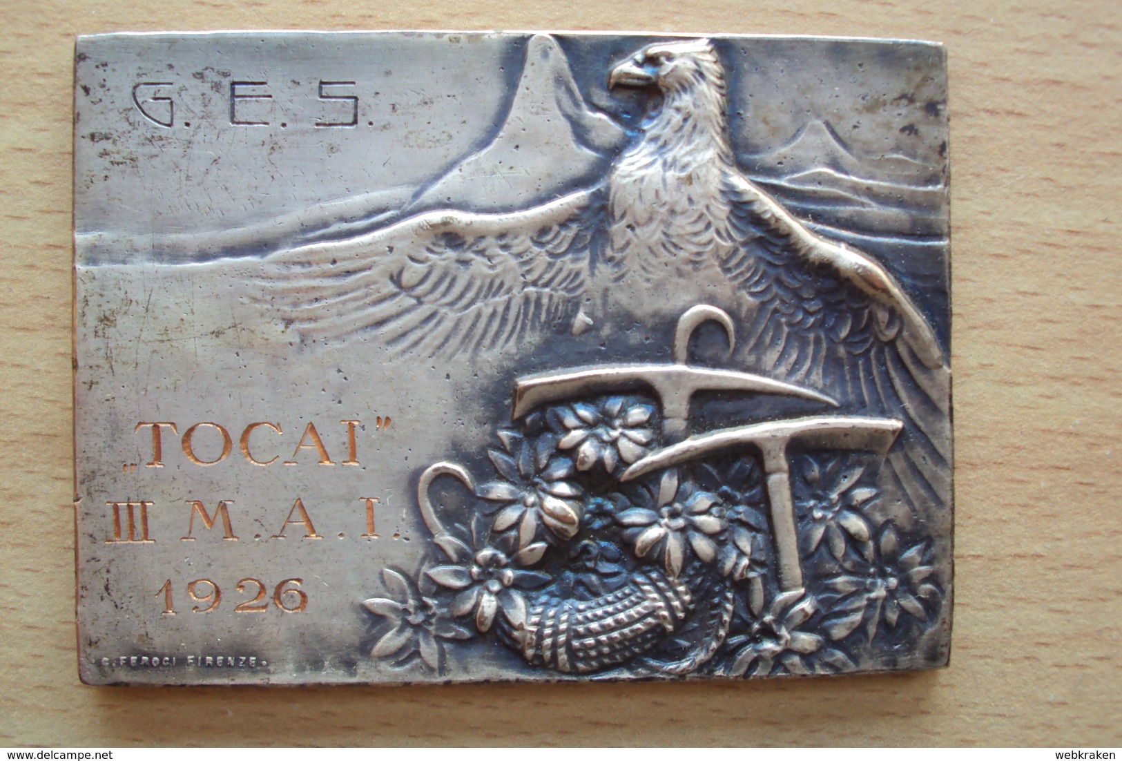 ITALIA ITALY OLD PLATE VECCHIA PLACCA CM 7X5,2 GRAMMI 91 - SCOUT GIOVANI ESPLORATORI AQUILA ALPINISMO TOCAI 1926 - Altri & Non Classificati