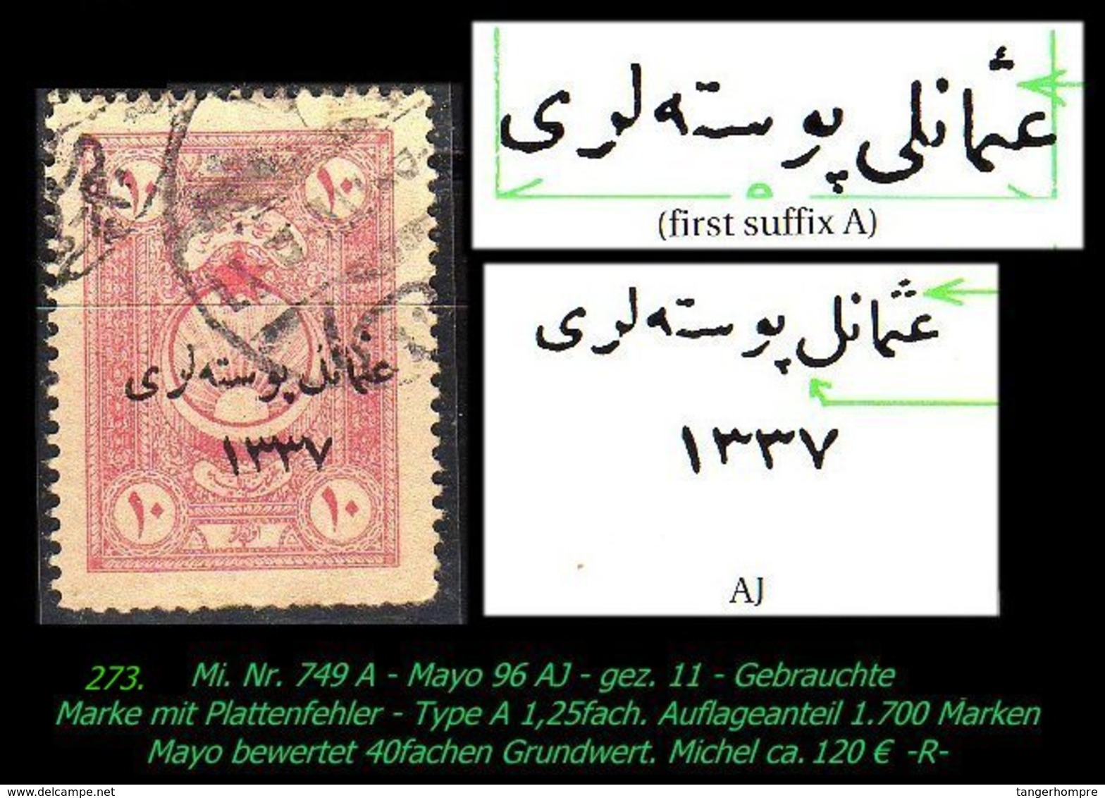 EARLY OTTOMAN SPECIALIZED FOR SPECIALIST, SEE...Mi. Nr. 749 - Mayo 96 AJ - Gez. 11 - 1.700 Marken -R- - 1920-21 Kleinasien