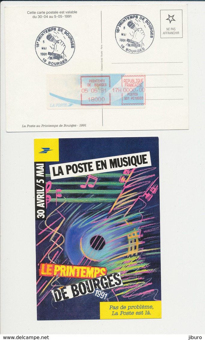 La Poste - Le Printemps De Bourges 1991 Avec Cachet Postal Du Printemps + Vignette Affranchissement LISA CP 68/30 - Musica E Musicisti