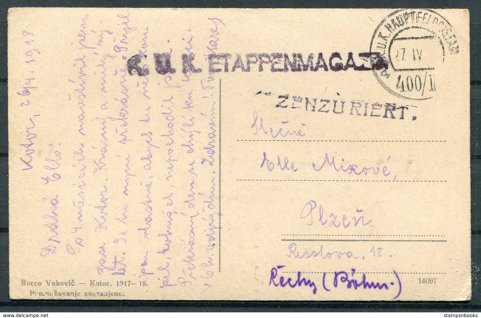 1918 Montenegro Postcard K.U.K. Etappenmagaz Austria Fieldpost Censor - Montenegro