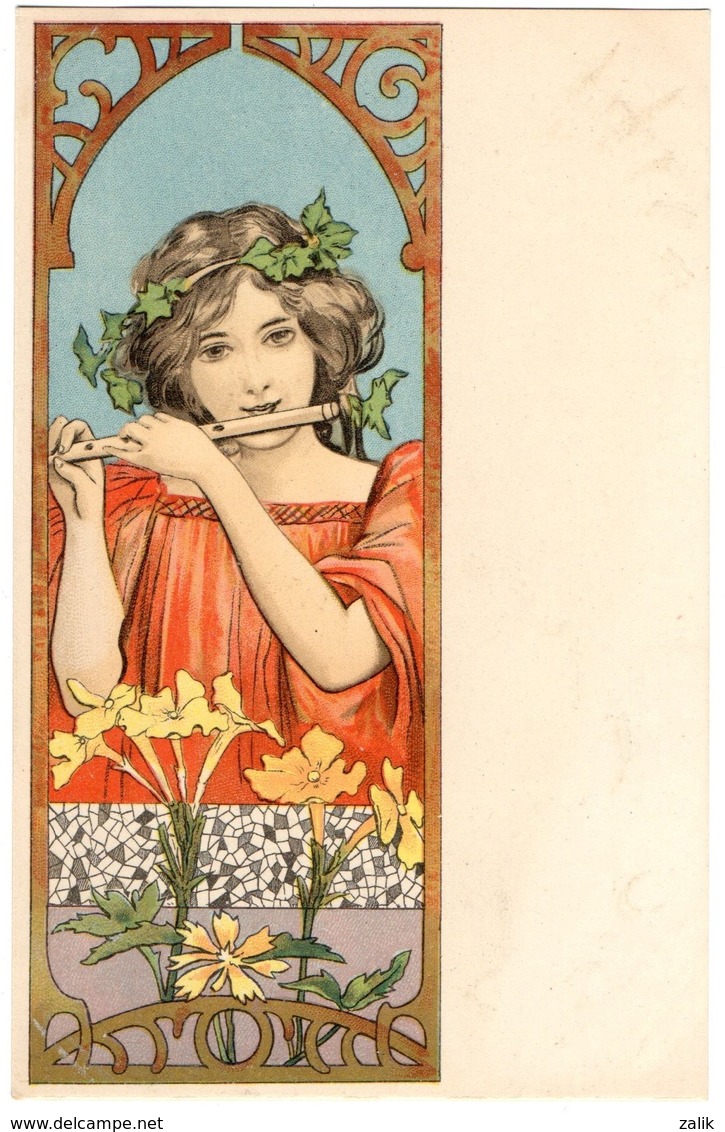 CPA - Illustrateur -  - Art Nouveau - Femme Qui Joue De La Flûte - 1900-1949