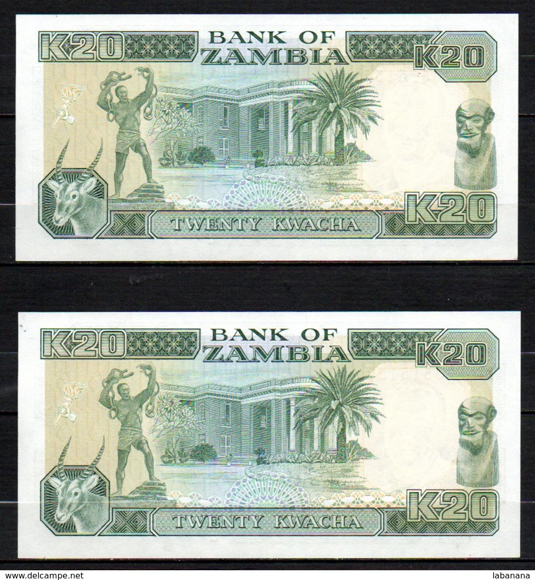 Zambie 2 Billets De 20 Kwacha 1991 AG051 Sig.9 N° Se Suivant, Neufs - Zambie