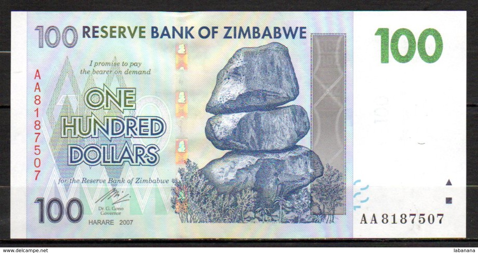 Zimbabwe Billet De 100 Dollars 2007 AA818 Neuf - Zimbabwe