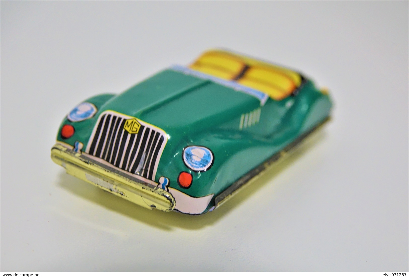 Vintage TIN TOY CAR : Maker LUCKY TOY Kashiwai - Green MG - Morris Garages - 10.5cm - JAPAN - 1960 - Friction - Collectors E Strani - Tutte Marche