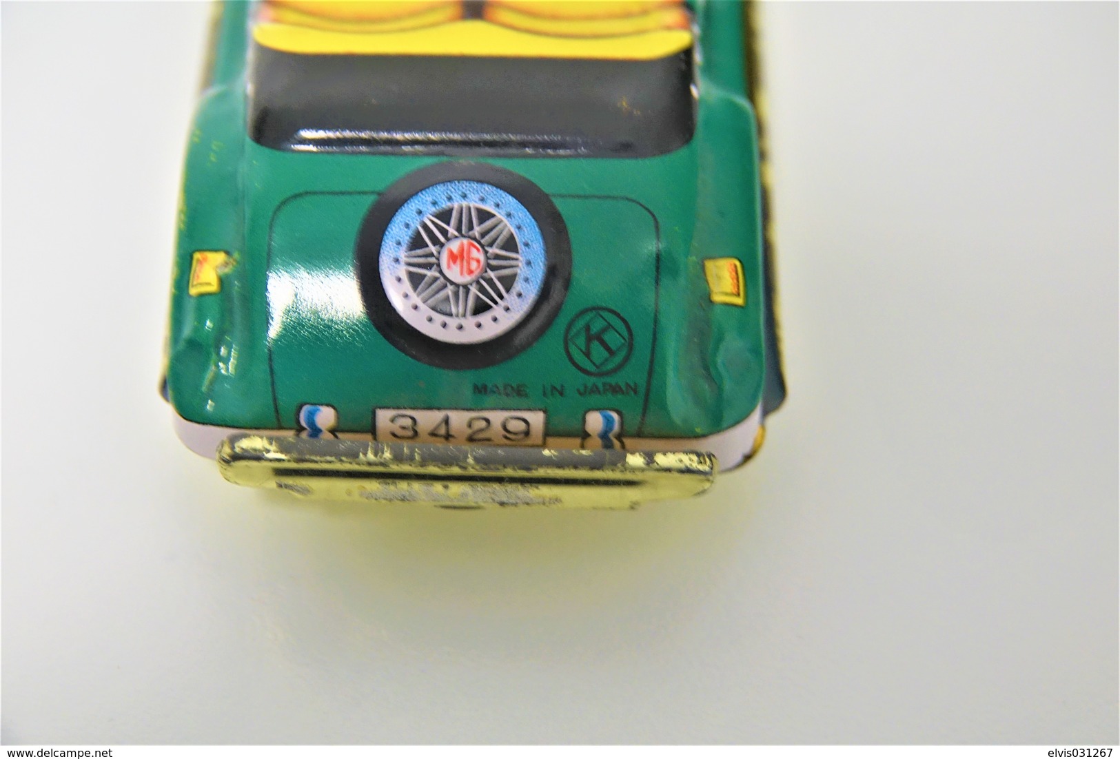 Vintage TIN TOY CAR : Maker LUCKY TOY Kashiwai - Green MG - Morris Garages - 10.5cm - JAPAN - 1960 - Friction - Collectors E Strani - Tutte Marche