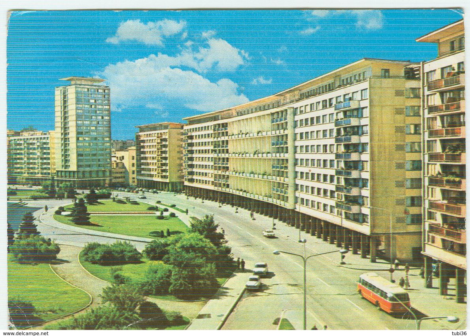 BUCURESTI - PIATA PALATULUI -COLORI,ANIMATA,BUS-AUTO,1970,POSTE BUREAU D'ECHANGE BUCAREST-GARE DU NORD-RR - Romania