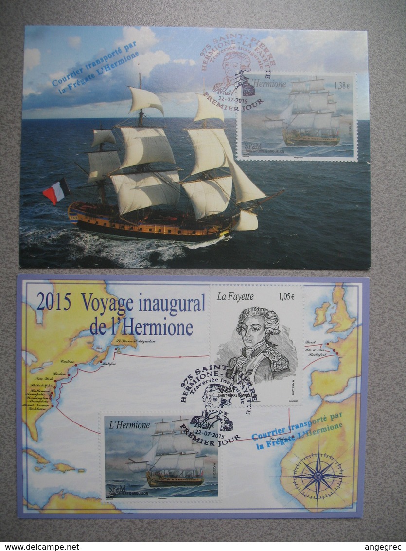 Carte Maximum (2)  2015  Hermione - Lafayette Traversée Inaugurale  St-Pierre Et Miquelon Premier Jour  22/7/2015 - Cartes-maximum