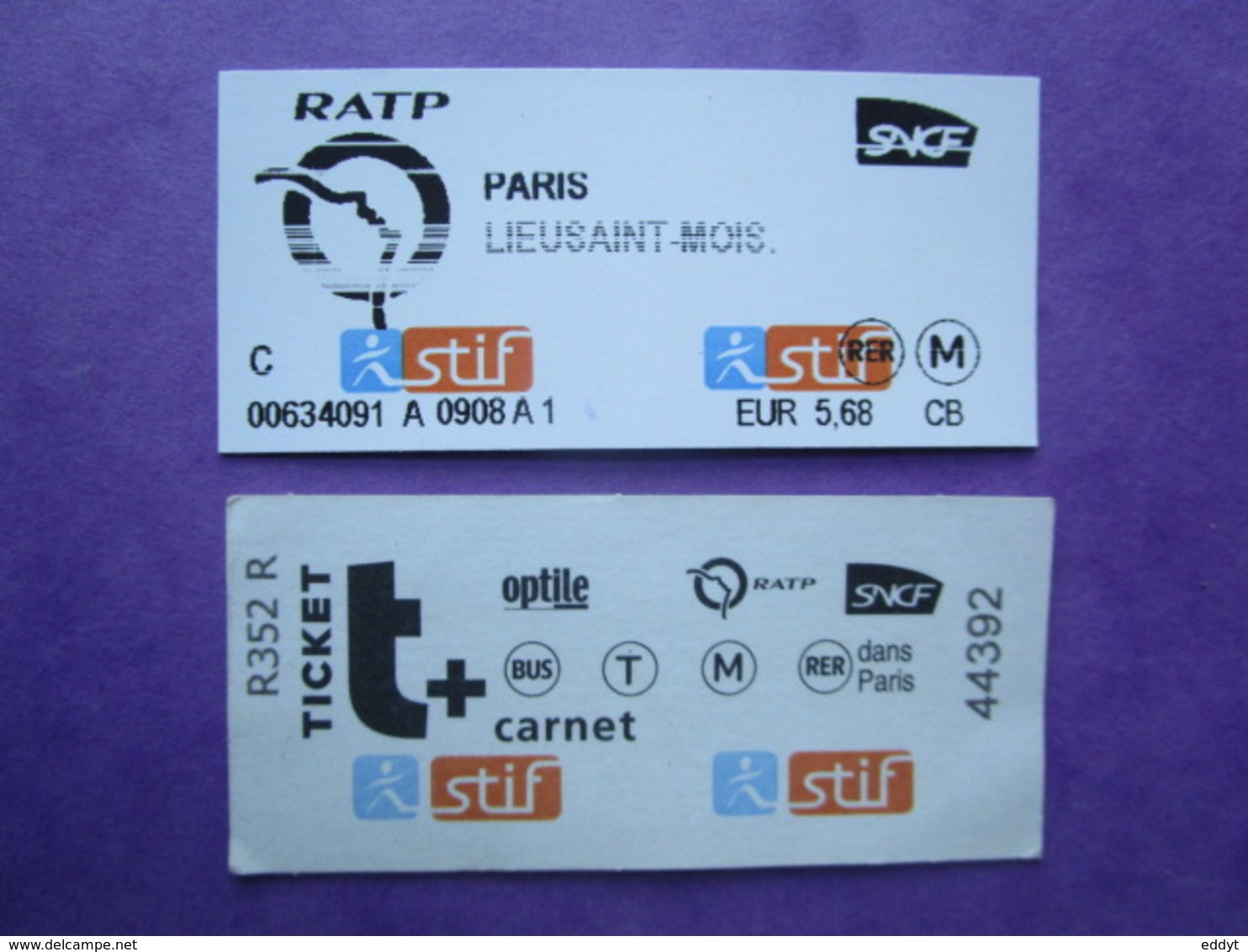 2 TICKETS  Métro Autobus Rer -  RATP - SNCF - PARIS -  2° Classe  - TBE - Wereld