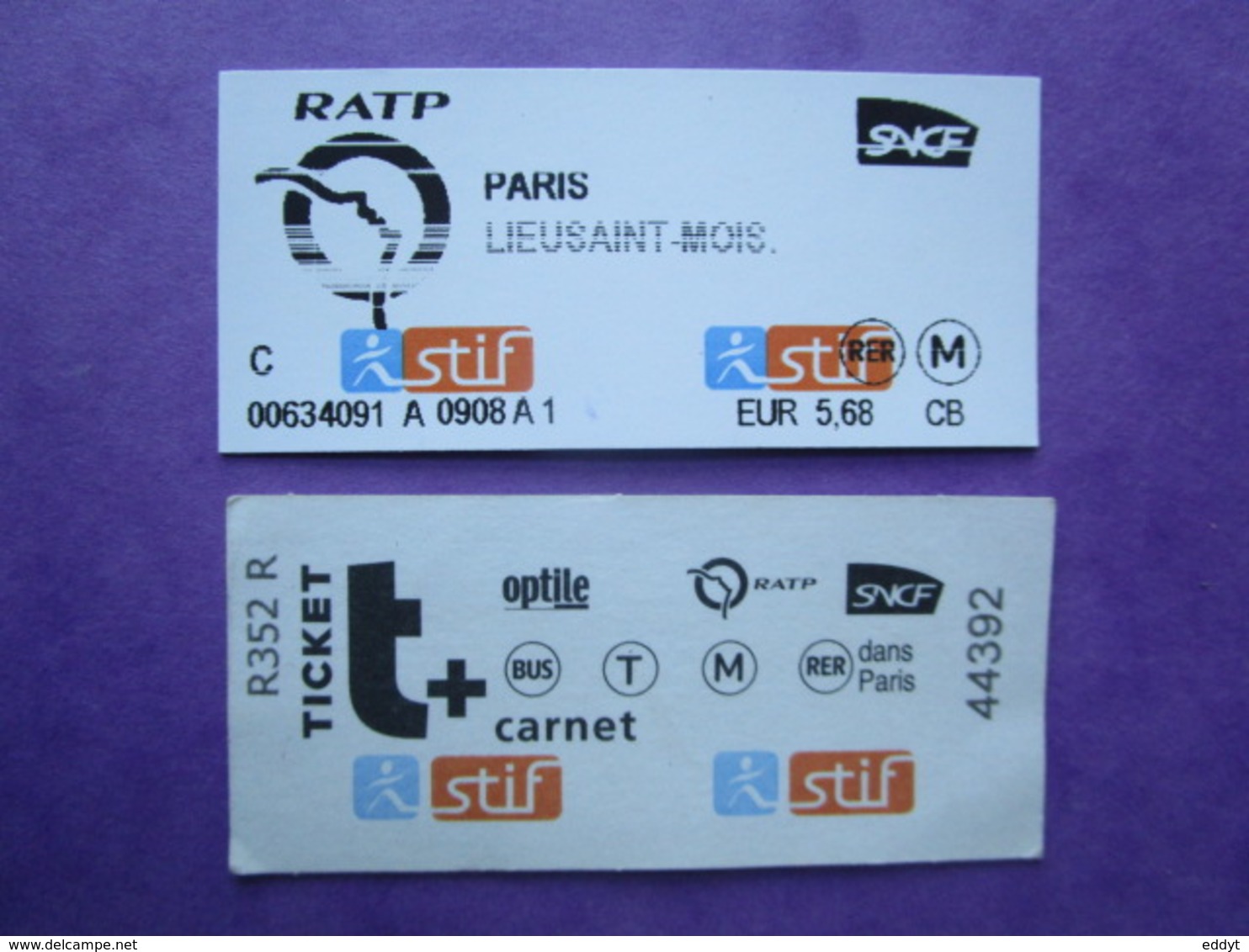 2 TICKETS  Métro Autobus Rer -  RATP - SNCF - PARIS -  2° Classe  - TBE - Mundo